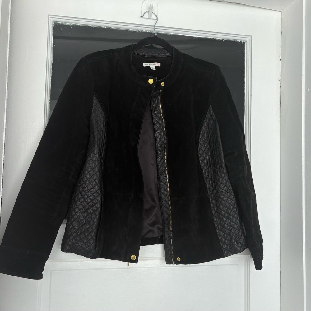 Isaac Mizrahi Live Black Suede Leather Quilted Jacket
